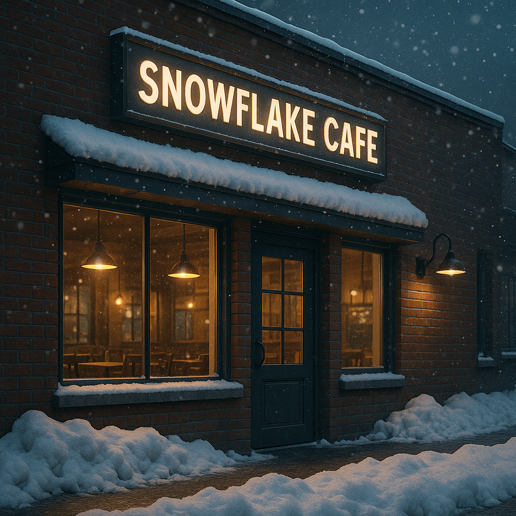 An image of a snowy restaurant