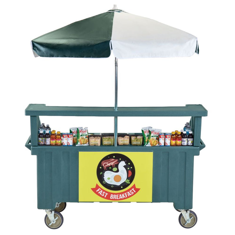 Cambro CVC72 - 74"L Camcruiser Vending Cart - 3 Serving Wells - Umbrella - Choose Color