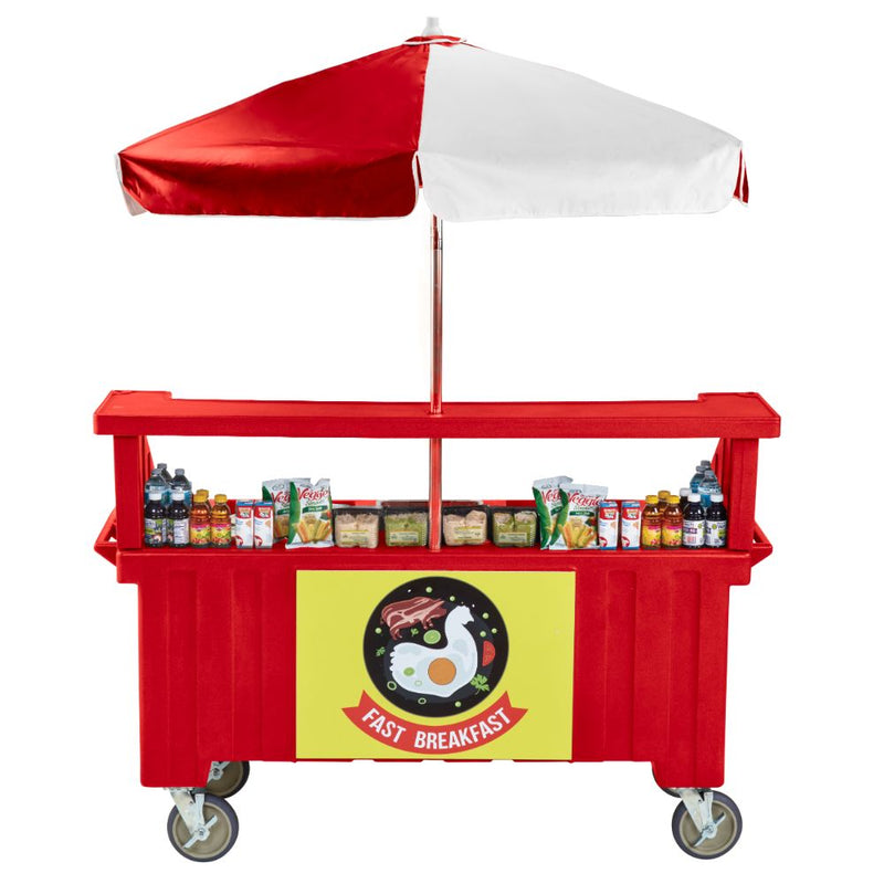 Cambro CVC72 - 74"L Camcruiser Vending Cart - 3 Serving Wells - Umbrella - Choose Color