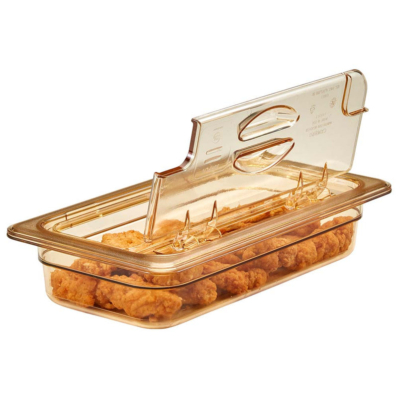 Cambro 30HPLN150 - High Heat Cover with Notched FlipLid - Third-Size - Amber