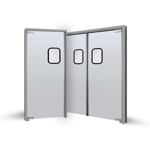 Puertas Eliason LWP-3-56DBL-DR - Puerta batiente de doble tráfico de 56" de ancho - Acabado económico de aluminio