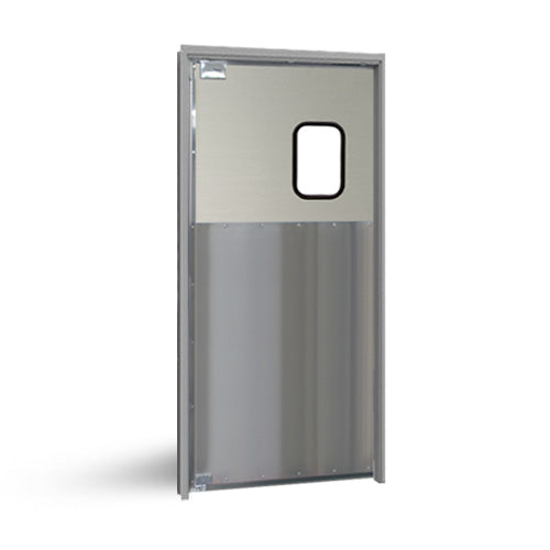 Puertas Eliason SCP-1-36SNGL-DR - Puerta batiente de tráfico simple de 36" de ancho - Núcleo de madera con placa base de acero inoxidable