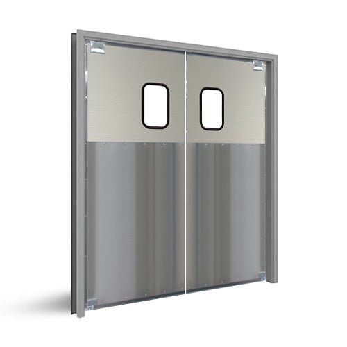 Eliason Doors SCP-1-56DBL-DR - Puerta batiente de doble tráfico de 56" de ancho - Núcleo de madera con placa base de acero inoxidable