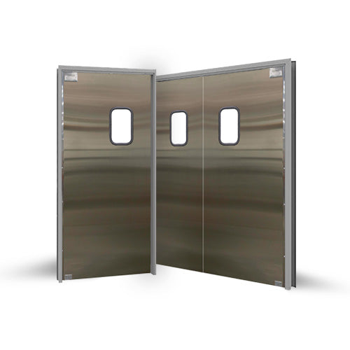 Puertas Eliason SCP-3-56DBL - Puerta batiente de doble tráfico de 56" de ancho - Núcleo de madera con acabado de acero inoxidable