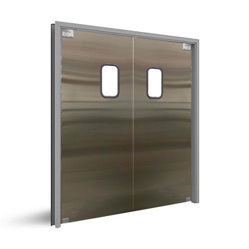 Puertas Eliason SCP-3-56DBL - Puerta batiente de doble tráfico de 56" de ancho - Núcleo de madera con acabado de acero inoxidable