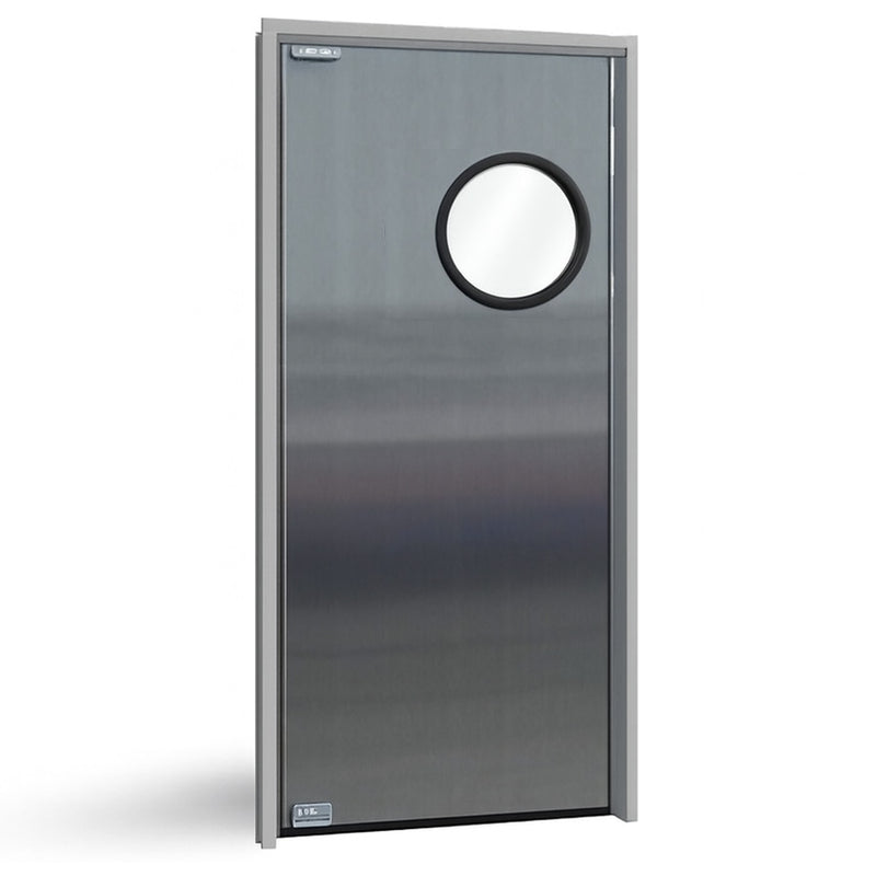 Puertas Eliason DSP-3-36SNGL+WINDOW - Puerta batiente de tráfico simple de 36" de ancho - Acero inoxidable económico