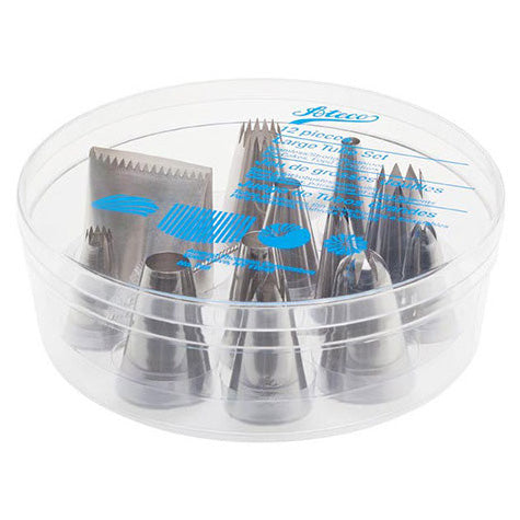 ATECO 786 - Juego de 12 tubos de repostería grandes con caja - Acero inoxidable
