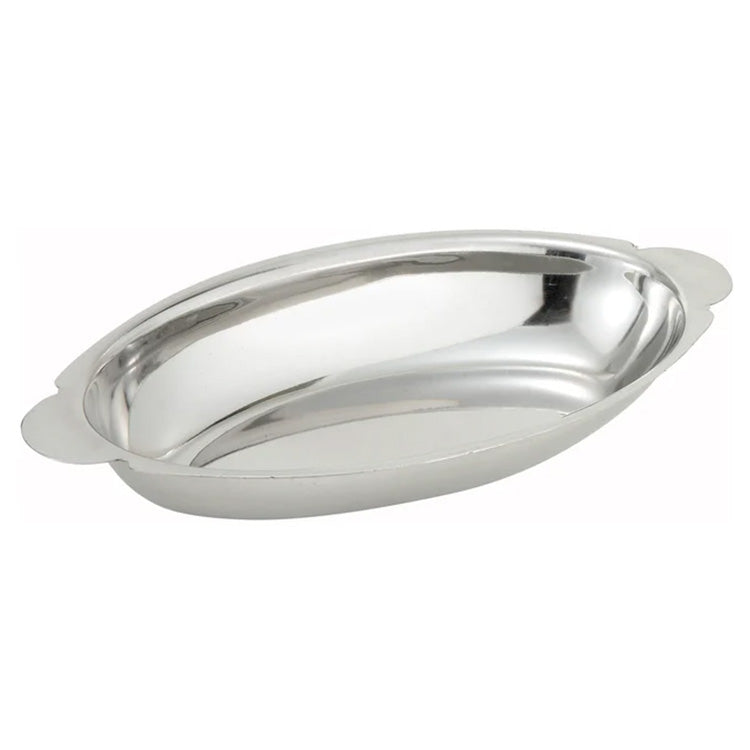 Winco ADO-20 - Oval Au Gratin Dish - 20 Oz. - Stainless Steel