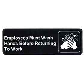 Winco SGN-322 - 3" x 9" - Information Sign with Symbol - "Employees Must Wash Hands..."