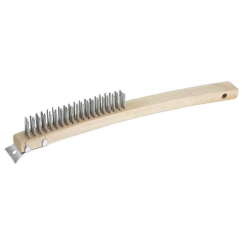 Winco BR-319 - 14"L Wire Bristle Brush with Metal Scraper - Steel Bristles