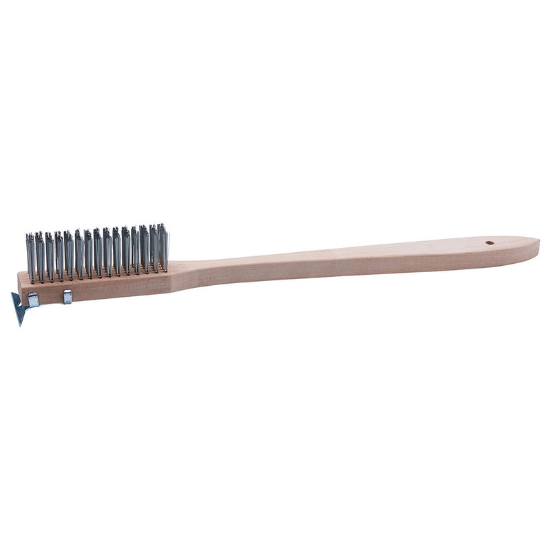 Winco BR-500 - 20"L Wire Bristle Brush with Metal Scraper - Wire Bristles