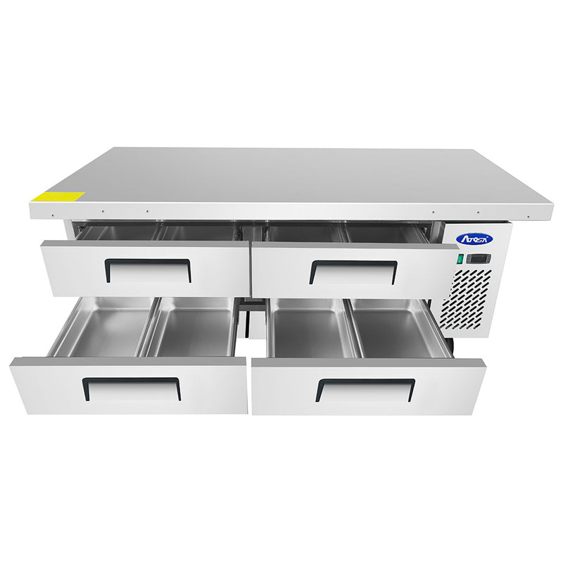 Atosa MGF8454GR - Base de chef refrigerada de 76" de ancho - (4) cajones - Parte superior extendida