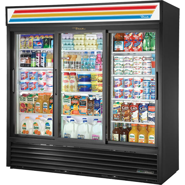 True GDM-69-HC-LD - 78"W Merchandiser Cooler - (3) Sliding Doors