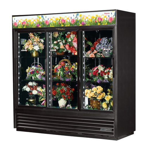 True GDM-69FC-HC-LD - 78"W Floral Merchandiser - (3) Sliding Glass Doors