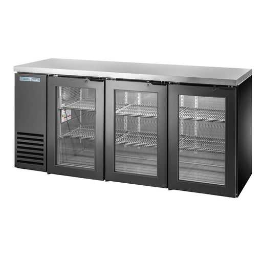 True TBB24-72-3G-Z1-SFT-B-1 - 73"W Back Bar Cooler - (3) Glass Doors - Black