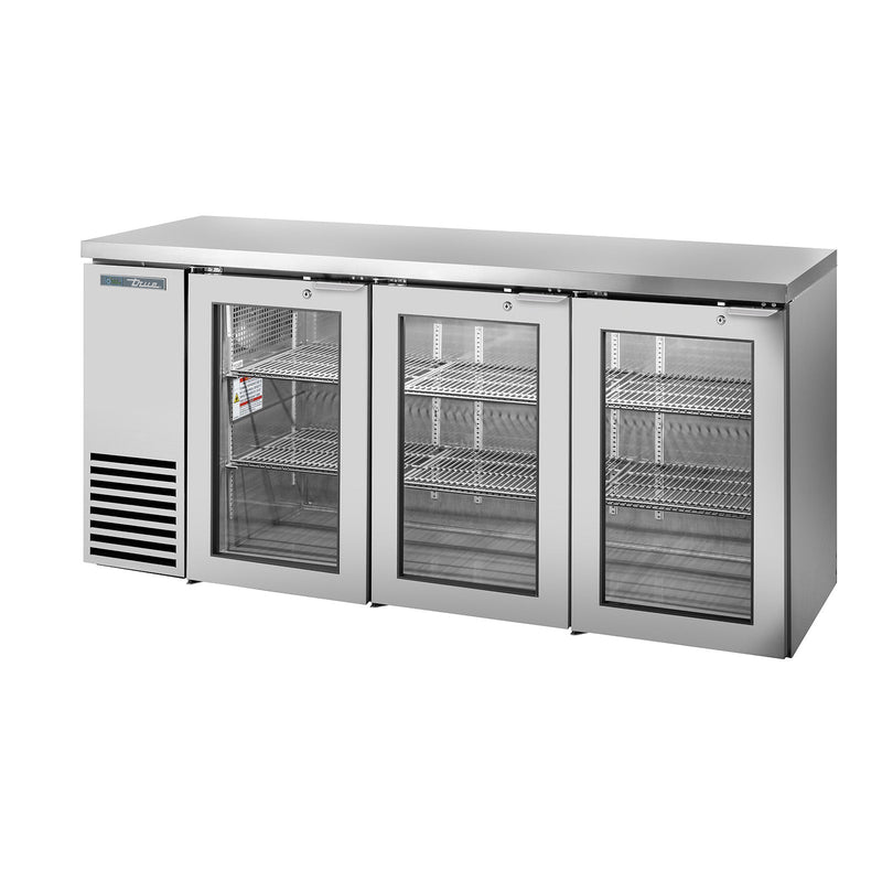 True TBB24-72-3G-Z1-SFT-S-1 - 73"W Back Bar Cooler - (3) Glass Doors - Stainless