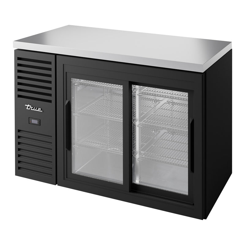 True TBR48-RISZ1-L-B-SS-1 - 48"W Back Bar Cooler - Two Solid Swing Doors - Black