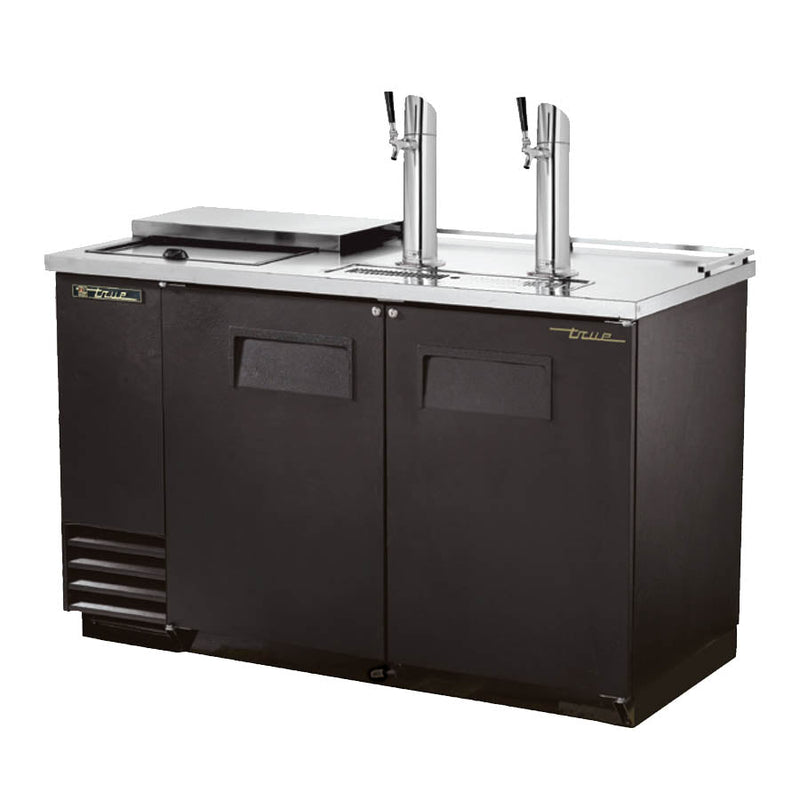 True TDD-2CT-HC - Draft Keg Beer Coolers - Dispensers / Beer Tappers with Glass Compartment, 2 Door, 2 Keg, 2 Single Faucets, Club Bar, 59" Long x 27" Deep x 38-1/4" High, 120 Volts, 8.5 Amps, 1/3 HP, Black Exterior, Wt. 314