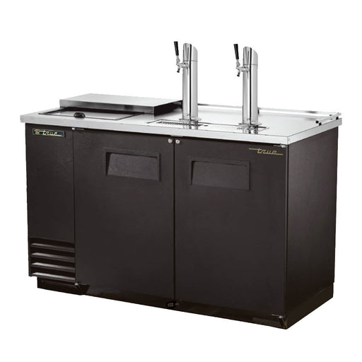 True TDD-2CT-HC - Draft Keg Beer Coolers - Dispensers / Beer Tappers with Glass Compartment, 2 Door, 2 Keg, 2 Single Faucets, Club Bar, 59" Long x 27" Deep x 38-1/4" High, 120 Volts, 8.5 Amps, 1/3 HP, Black Exterior, Wt. 314