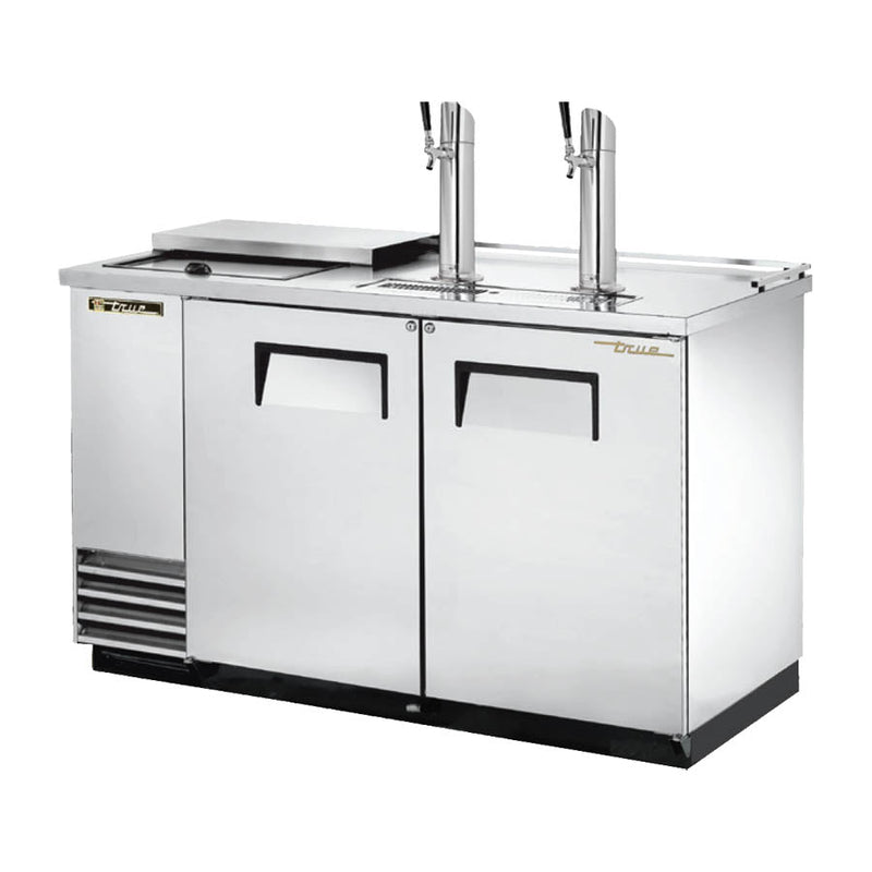 True TDD-2CT-HC - Draft Keg Beer Coolers - Dispensers / Beer Tappers with Glass Compartment, 2 Door, 2 Keg, 2 Single Faucets, Club Bar, 59" Long x 27" Deep x 38-1/4" High, 120 Volts, 8.5 Amps, 1/3 HP, Black Exterior, Wt. 314