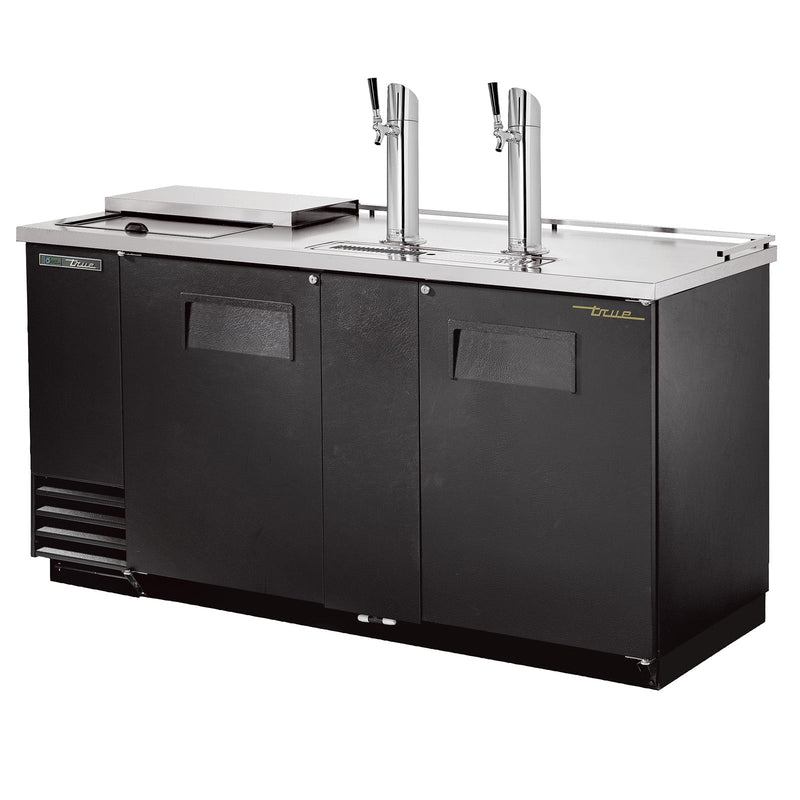 True TDD-3CT-HC - Draft Keg Beer Coolers - Dispensers / Beer Tappers with Glass Compartment, 2 Door, 3 Keg, 2 Single Faucets, Club Bar, 69" Long x 27" Deep x 38-1/4" High, 120 Volts, 8.5 Amps, 1/3 HP, Black Exterior, Wt. 351