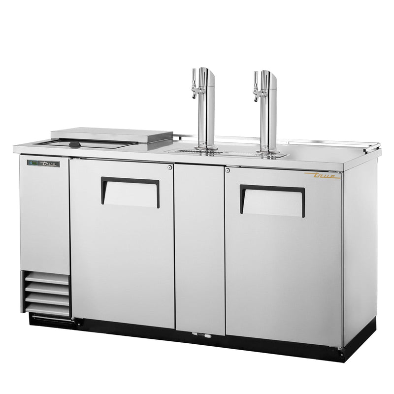 True TDD-3CT-HC - Draft Keg Beer Coolers - Dispensers / Beer Tappers with Glass Compartment, 2 Door, 3 Keg, 2 Single Faucets, Club Bar, 69" Long x 27" Deep x 38-1/4" High, 120 Volts, 8.5 Amps, 1/3 HP, Black Exterior, Wt. 351