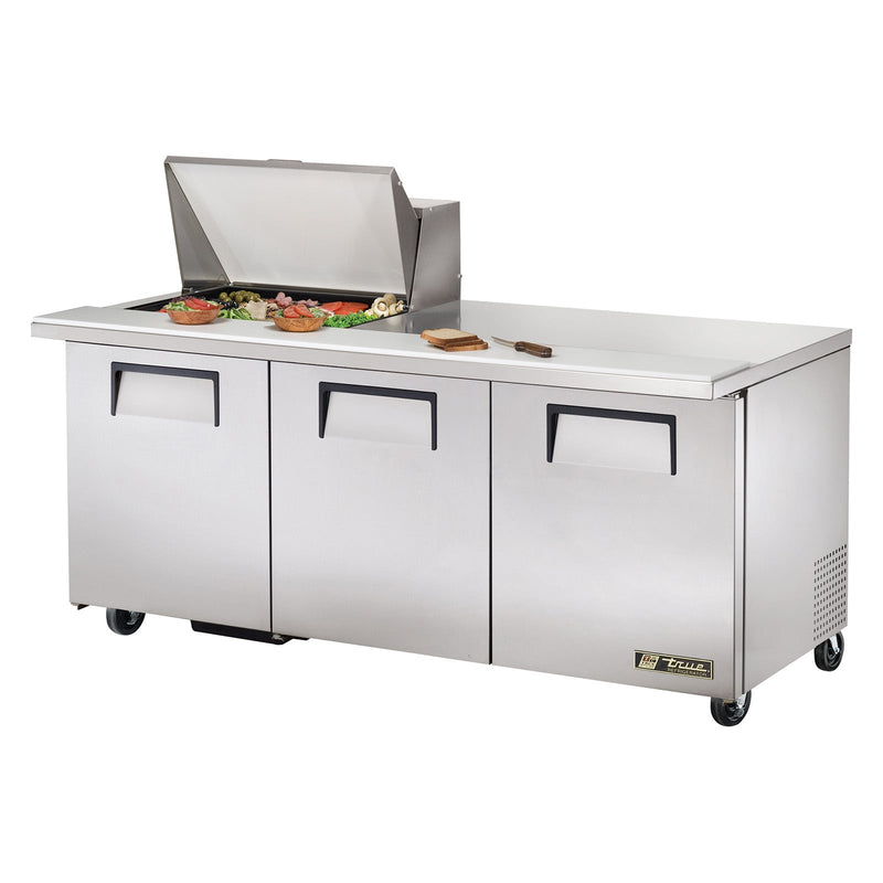 True TSSU-72-12M-B-HC - 72"W Sandwich Prep Table - (3) Doors - (12) Pans