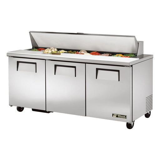True TSSU-72-18-HC - 72"W Sandwich Prep Table - (3) Doors - (18) Pans