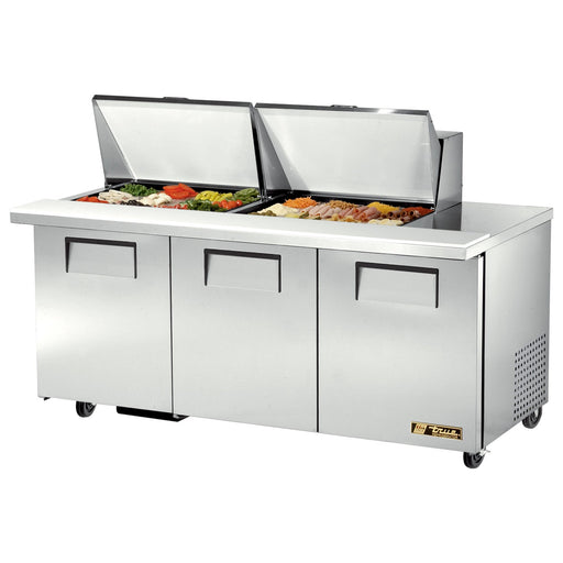 True TSSU-72-24M-B-ST-HC - 72"W Sandwich Prep Table - (3) Doors - (24) Pans
