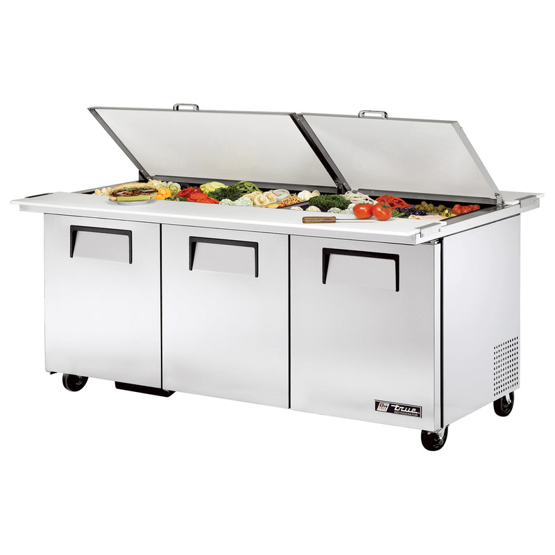 True TSSU-72-30M-B-ST-HC - 72"W Sandwich Prep Table - (3) Doors - (30) Pans