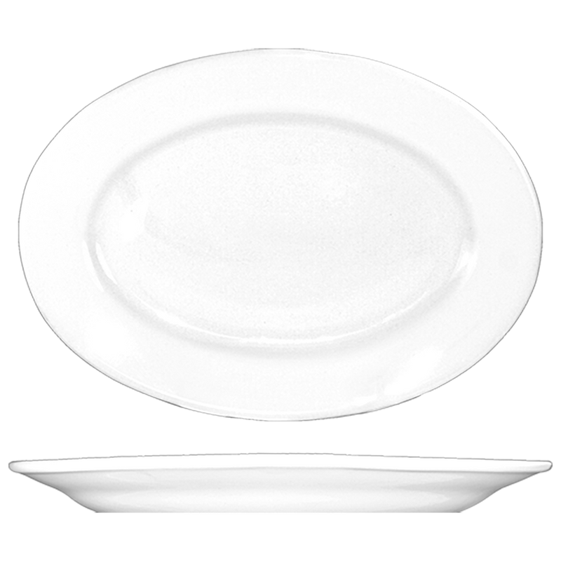 International Tableware DO-84 - Dover Wide Rim Platter - 12-1/2" x 9" - European White